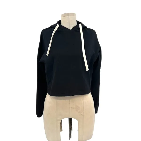 Monrow Black‎ Cropped Pull Over Hoodie Sweatshirt Size XS - Image 3