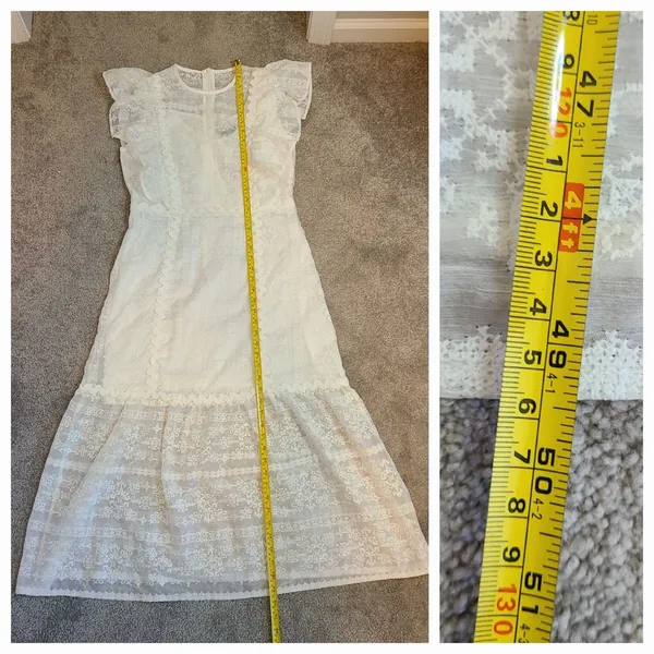 Beulah Style Exquisite Lace Long Midi Dress Medium White Bridal Cottage Prairie - Image 7