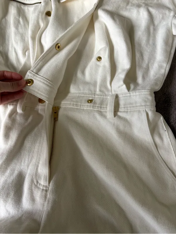 Lovers and Friends Small Fancy White Denim Romper With Gold Buttons - Image 7