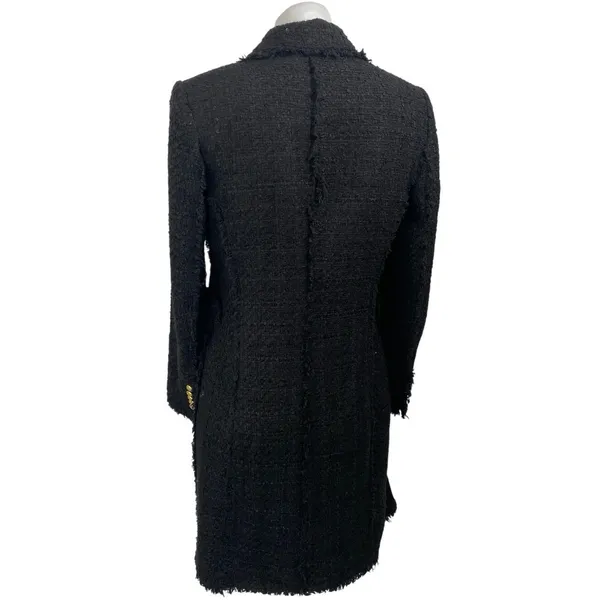 Zara Womens Black Tweed Fringe Double Breasted Military Trench Overcoat Jacket S - Image 2