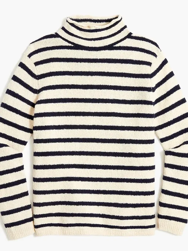 J. Crew Navy & White/Cream Striped Cozy Rollneck Pullover Sweater - Image 3
