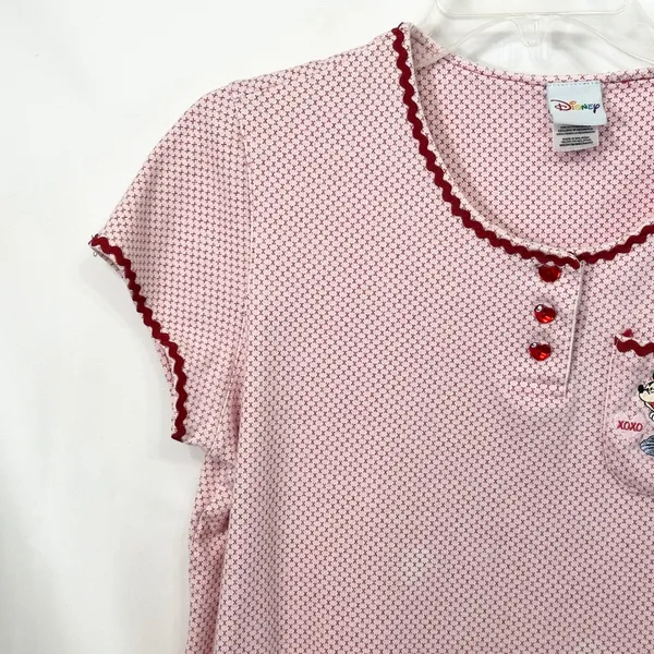 Disney Medium Nightgown Sleep Mickey Minnie Mouse Pink Heart Embroidered 761 - Image 5