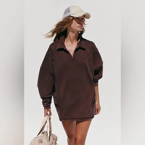 NWT FREE PEOPLE Work It Out Pullover - Black Walnut - Image 3