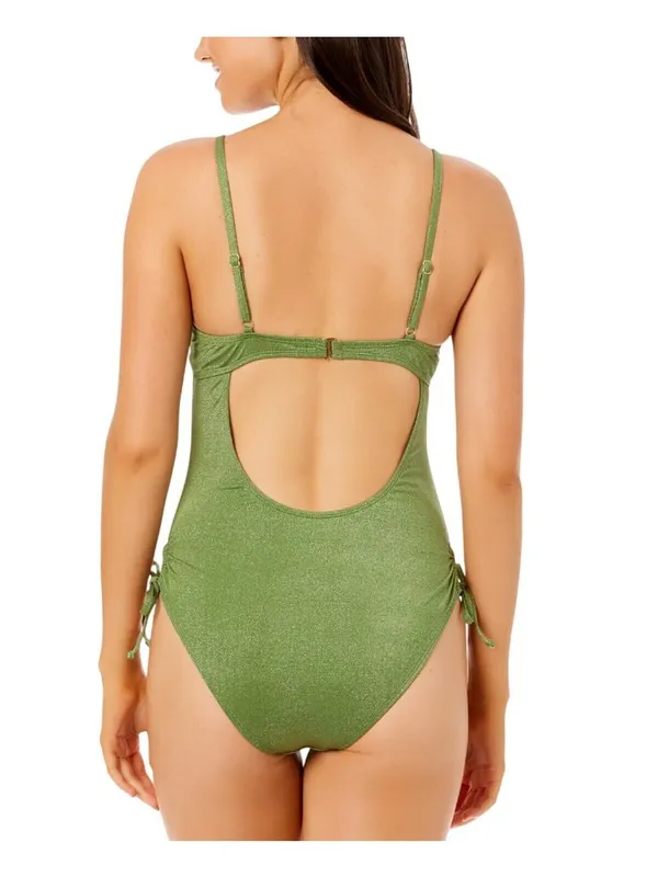 NWT Salt + Cove Lurex Open-Back Scoop-Neck One-Piece Swimsuit Olive Green XS - Image 3