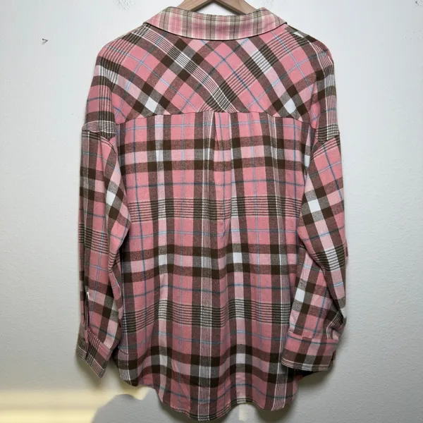 Vanilla Bay‎ Women Button Front Shirt Flannel Pink Brown Patchwork Cabin Western - Image 7