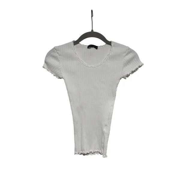 Brandy Melville White Ribbed Lettuce Edge Tee S - Image 2