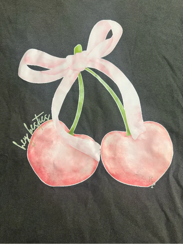 Comfort Colors Pepper Tee with Pink Cherry Bow Graphic - Image 4