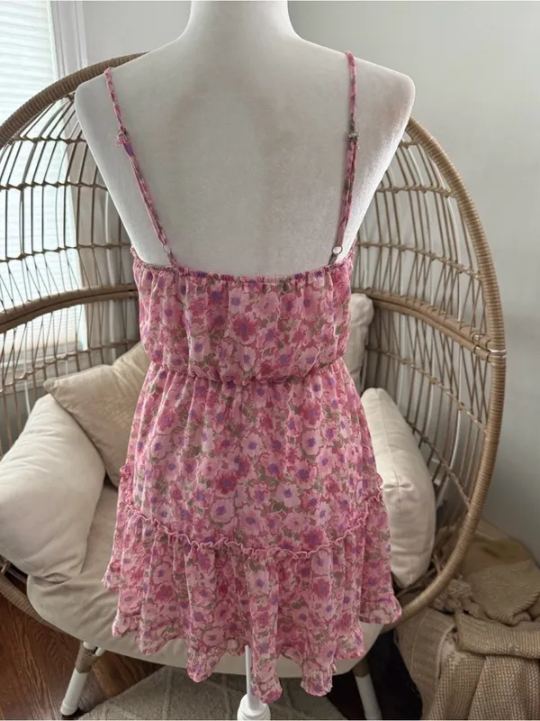 Altar’d State Pink Tiered Floral Mini Fit & Flare Dress Size Large - Image 2