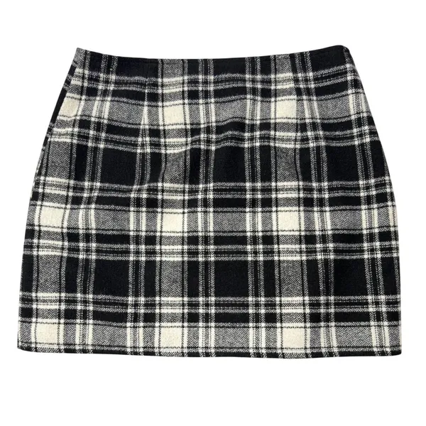 Hollister Black White Plaid Wool Blend Mini Skirt Size 7 Preppy Zip Front - Image 3