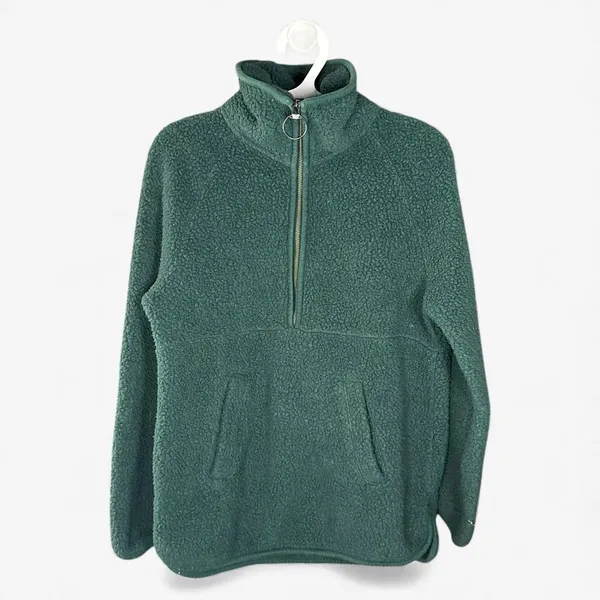 Madewell Polartec Teddy Fleece Half Zip Pullover Women Small Green Sherpa Jacket - Image 3