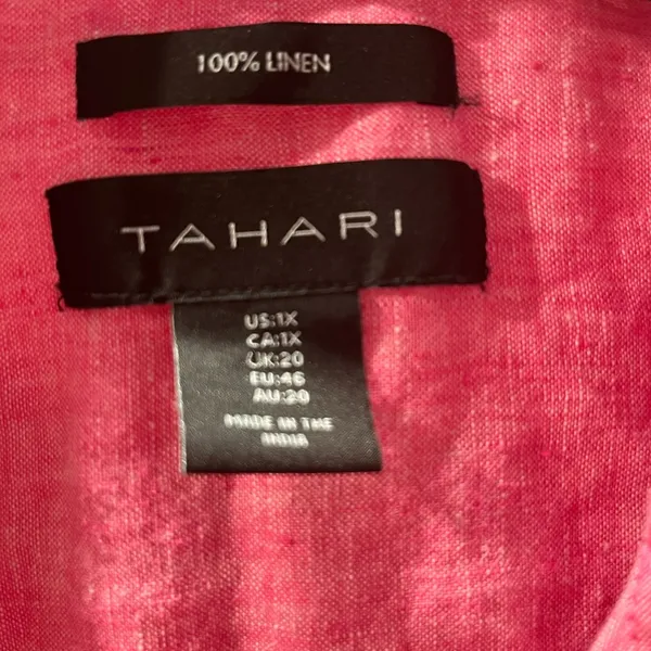 Tahari 100% Linen Split Neck 3/4 Sleeve Top 1X - Image 5