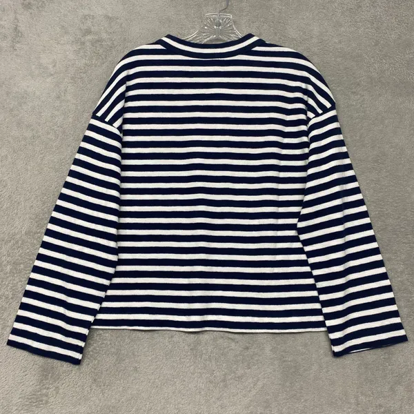 Madewell Top Womens Small‎ Blue White Lace Up Long-Sleeve Tee Stripe Navy NV911 - Image 8