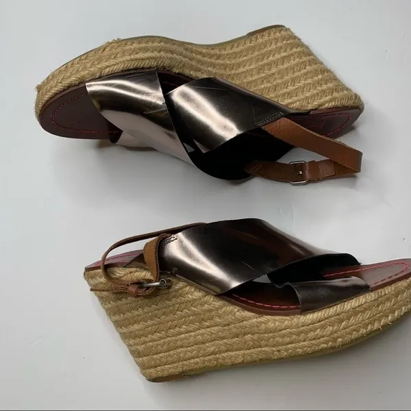 Boden Platinum Espadrille Wedge Sandals Size 40 Silver - Image 3