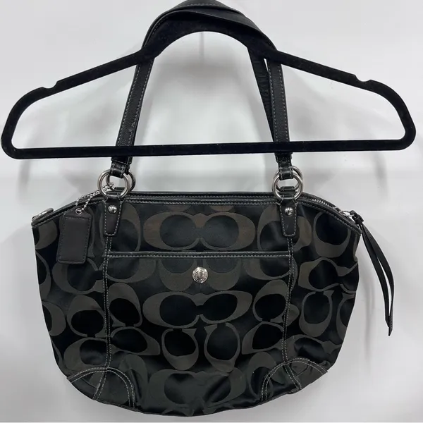 Coach Black Iridescent Textured Shoulder purse signature Bag - Image 7