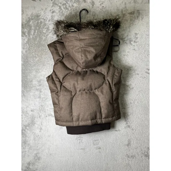 The North Face 600 Down Quilted Vest Women's Small Removable Faux Fur Hood Brown - Image 3