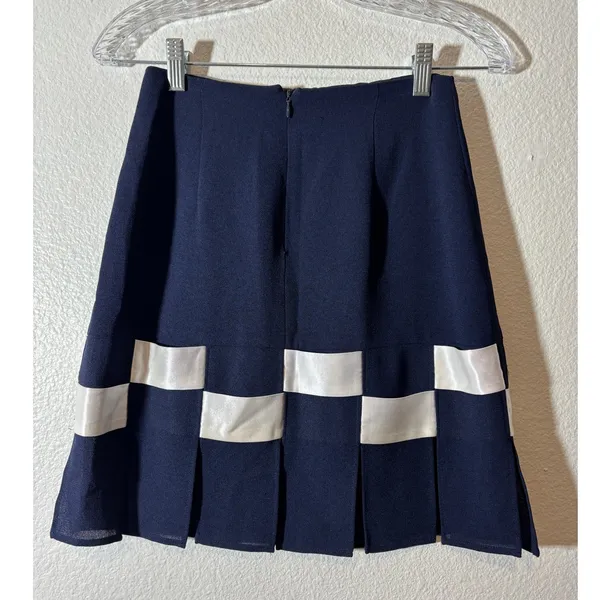 Vintage Y2K Nicole Miller Size 2 Navy Blue & White Carwash A-Line Skirt - Image 2