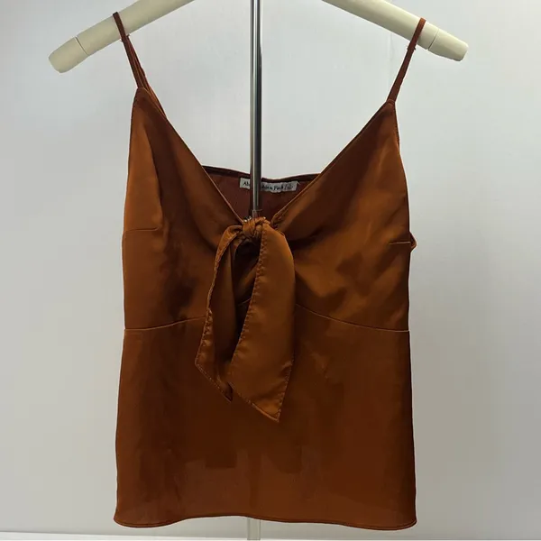 Abercrombie‎ & Fitch Satin Tie-Front Camisole Brown Womens Size Large Y2K *FLAWS - Image 3