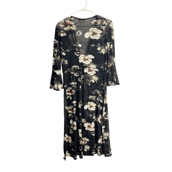 Ember Black Floral Sheer Kimono Duster – Size M - Image 5
