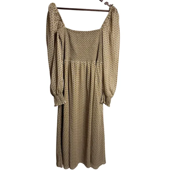 O.P.T Classic Smocked maxi Dress size XL Gold Metallic Square Neck Smocked - Image 2