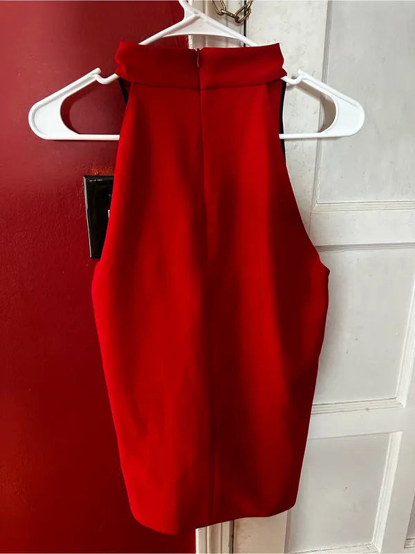 ZARA Red Sleeveless High Mock Neck Tank Top Back Zip Formal Party Night Out XS - Image 4