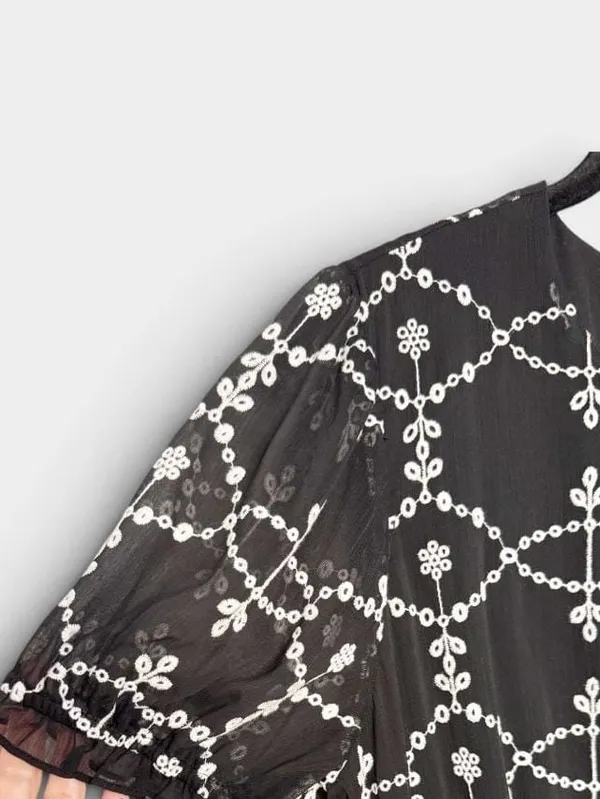 CeCe Black And White Embroidered Ruffle Half Sleeve Dress SZ 12 - Image 5