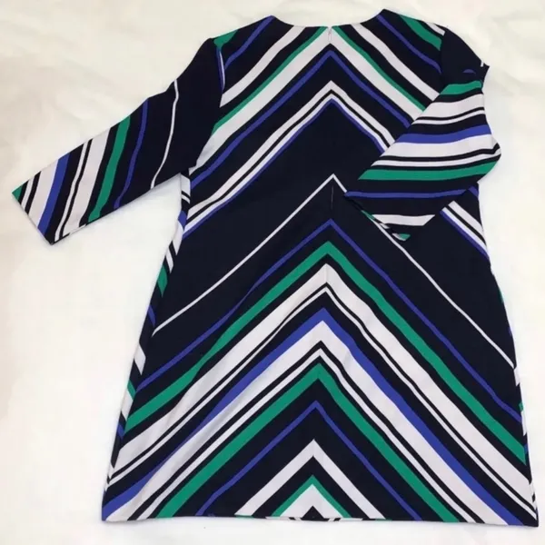 Pre-Owned ICE Blue Colorful Knee Length Dress Diagonal Stripes 3/4 Sleeve Sz XL - Image 2