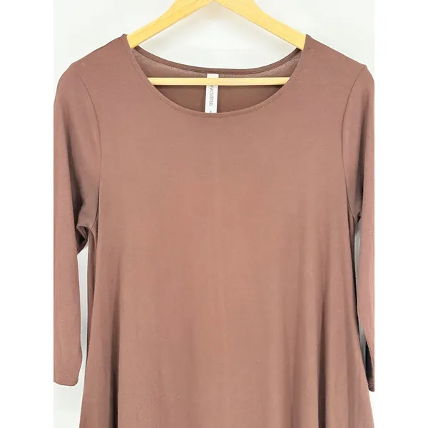 Zenana Outfitters‎ Swing Dress Womens Small Chico Brown 3/4 Sleeve Pockets Flowy - Image 3