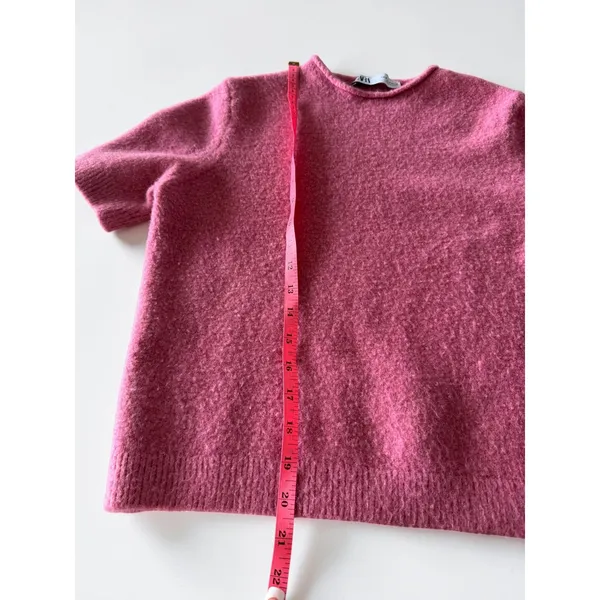 ZARA Pink Soft Knit Short Sleeve Sweater Crew Neck Medium - Image 5