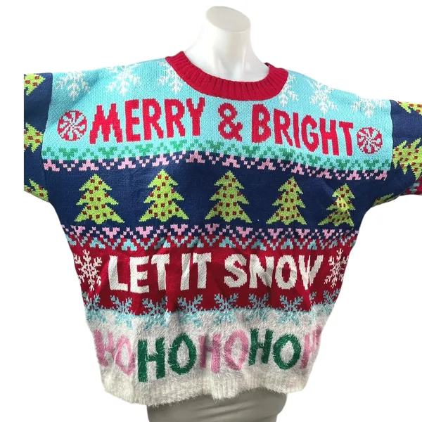 NEW 33 Degrees Merry & Bright Multicolor Christmas Holiday Sweater Top Size L - Image 5