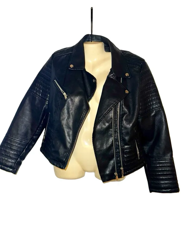 Classic Black Moto-Style Faux Leather Jacket - Women's Biker Coat - Image 4