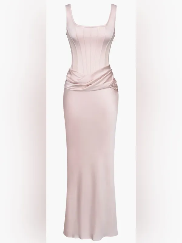 NEW HOUSE OF CB Kira Blush Pink Corset Bodice Satin Gown Sz L - Image 2