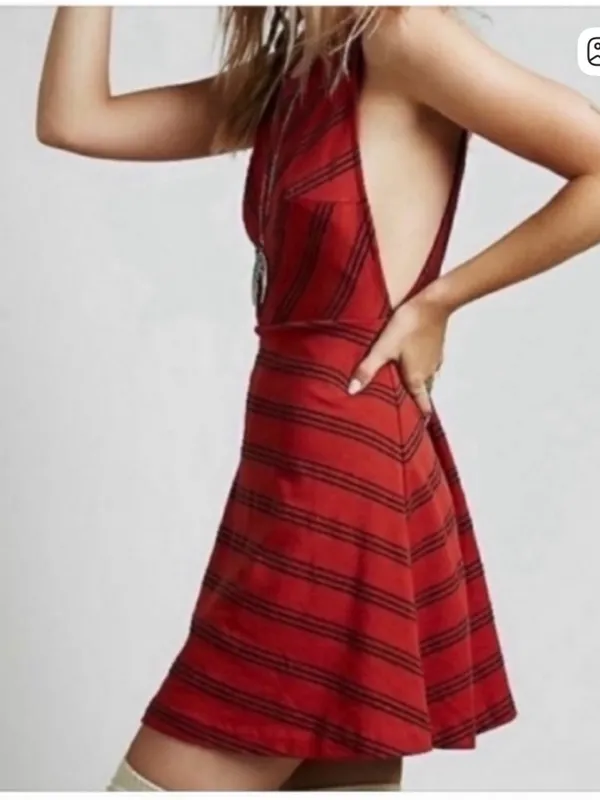 Free People Black Sleeveless Mini Chevron Stripe Dress - Image 6