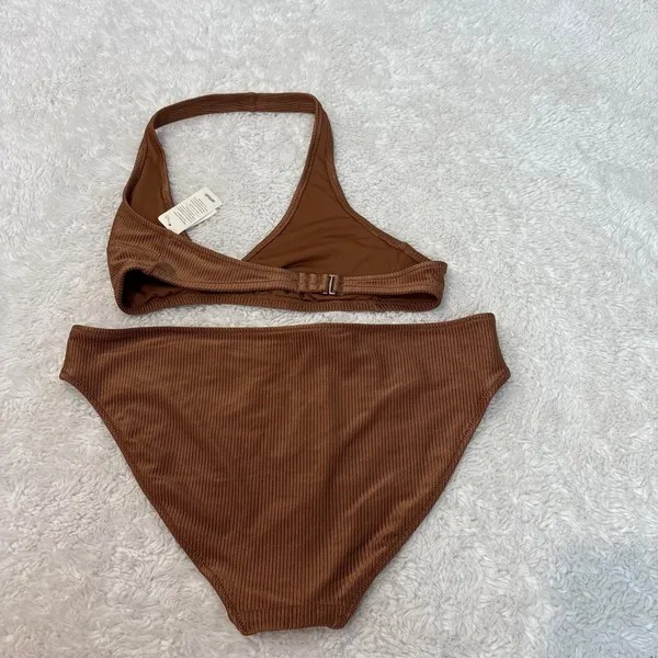 Aerie Womens Gold Ribbed Bikini Set L/XL Outdoors Beach Summer Resort Vacation - Image 2
