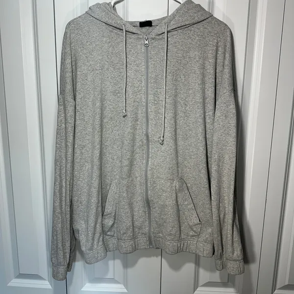 PacSun Zip Up Hoodie Womens S Grey Oversized Ribbed Knit Long Sleeve Relaxed - Image 2