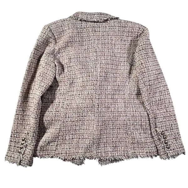 White House Black Market Studio Blazer Women‎ 14 Multi Color Tweed Fringe Trim - Image 2