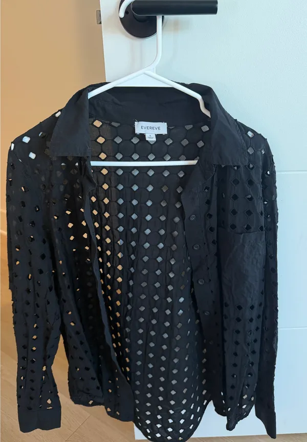 Evereve Black Geometric Eyelet Lace Button Down - Image 2