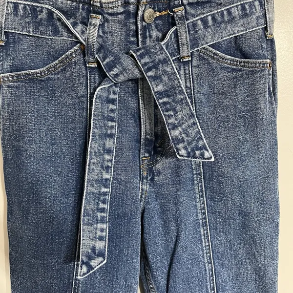 Abercrombie & Fitch Jeans Women 00 24 Blue A&F‎ Mom Jean High Waist Belted Fray - Image 3