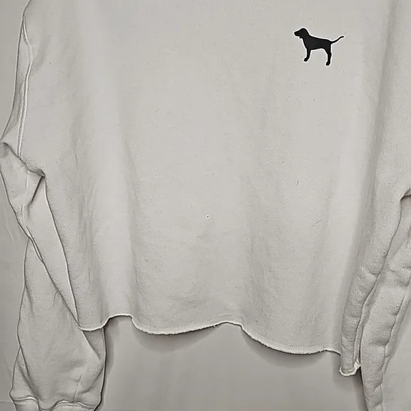 PINK Victoria's Secret hooded hoodie cropped crop white sweatshirt tied on arms M - Image 3