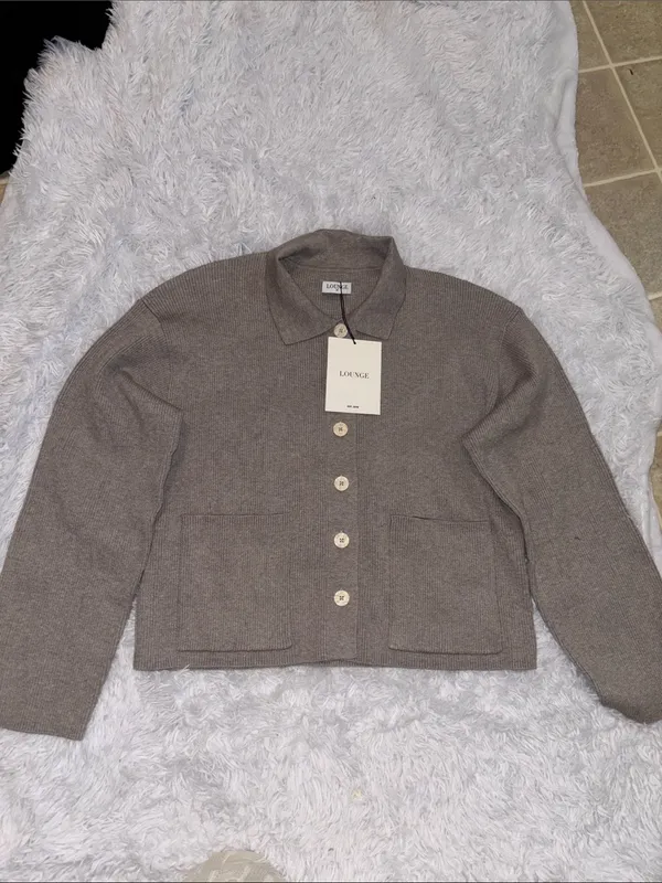 LOUNGE Knitted Oversized Shirt - Warm Grey - Image 6