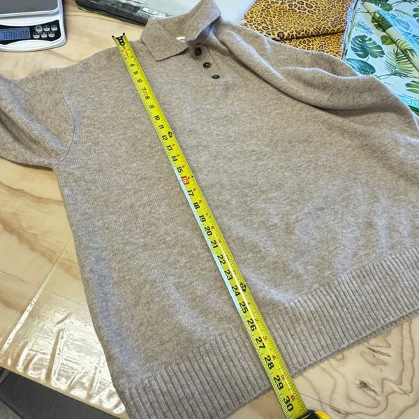 Mango MNG Women's Oversized Knit Polo Sweater Tan Marl Button Neck Large‎ - Image 11