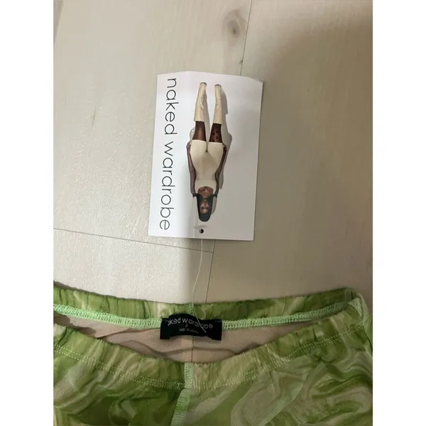 Naked Wardrobe NWT Women Small Green White Marble Swirl Print Mesh Leggings - Image 4