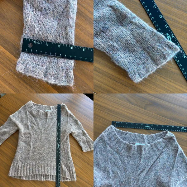 Ann Taylor Loft Taupe Mohair Wool Boat Neck‎ Sweater 3/4 Sleeve Cropped Small - Image 6