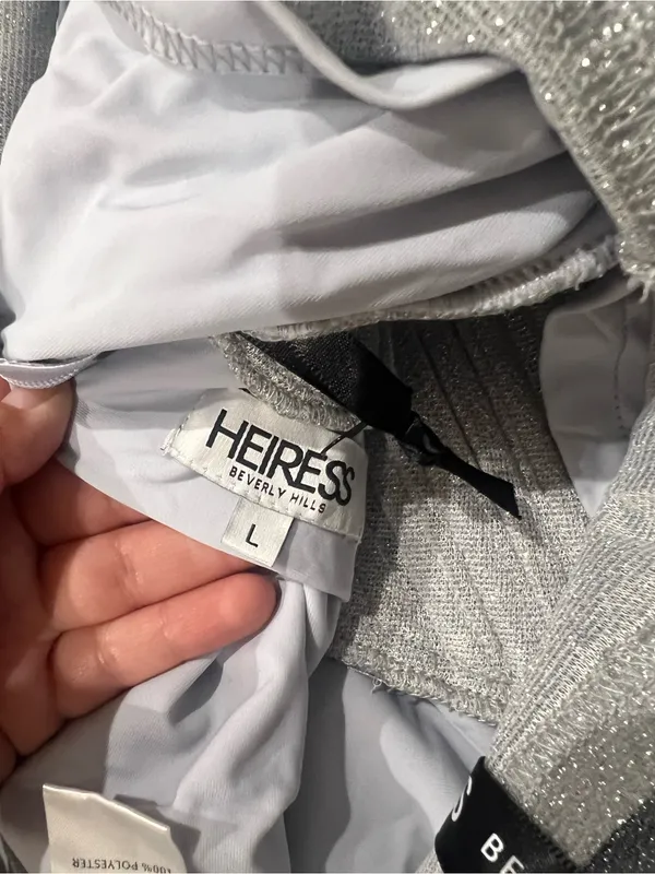 Heiress Beverly Hills Silver lurex corset drape mini‎ dress with flowers size L - Image 4