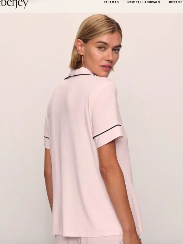 EBERJAY Gisele TENCEL Modal Short Sleeve Pajama Top, Sorbet Pink / Black, Size S - Image 2