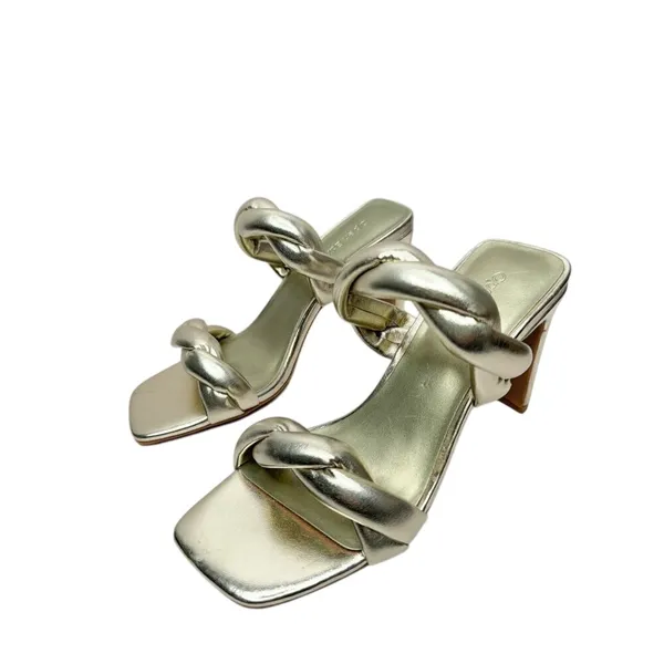 Open Edit‎ Gold Metallic Twisted Knot Block Heel Square Toe Slide Sandals 6.5 - Image 3