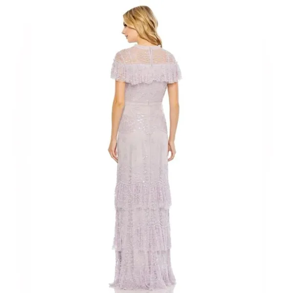 NWT Mac Duggal 9195 Illusion Mesh Overlay Ruffled Long Dress Lilac Size 14 - Image 5