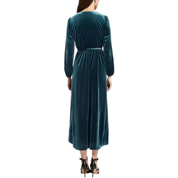 NWT MSK Womens Belted Velvet Long Sleeve V Neck Stretch Dress Emerald Green S - Image 2