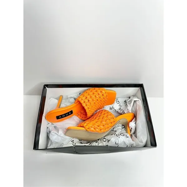 AQUA‎ Woven Sandals Size 7 Orange High Heel Open Square Toe NEW - Image 11