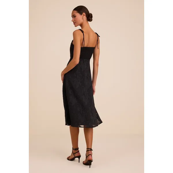Lulus Loveliest Looks Black Floral Jacquard Tie-Strap Midi Dress Large NWT - Image 2
