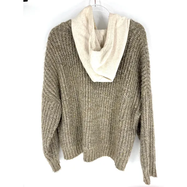 Offline by Aerie Womens XL Tan Marl Chunky Knit Hooded Sweater Multi Color Fleck - Image 4